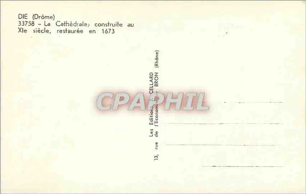 डी (ड्रोम) — कैथेड्रल, 19 वीं शताब्दी में निर्मित, 1673 में नवीनीकृत — ले एडिटर्स डी ले इकॉनोमी, ब्रॉन (रोन) - पीछे