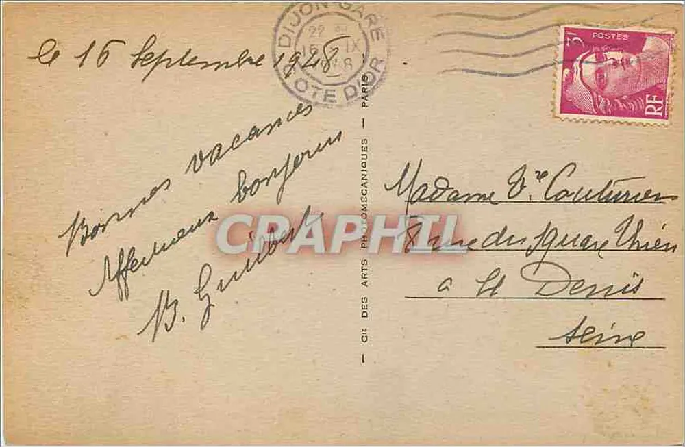 Dijon — Place d'Armes — LL.221, editor Chez des Arts Phonographiques - Verso