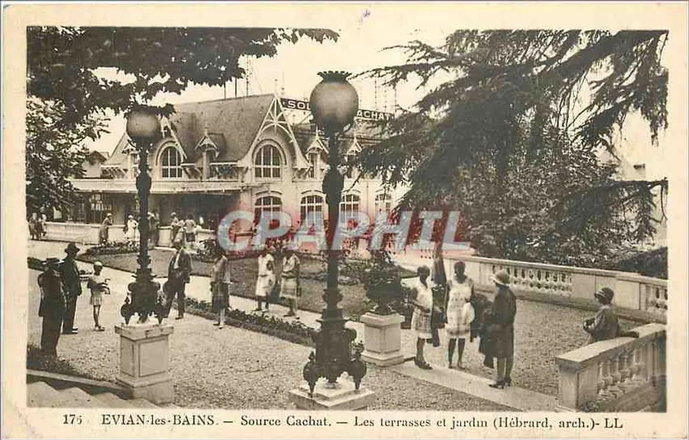EVIAN-les-BAINS — Source Cachat — Les terrasses et jardin (Hébrard, arch.)- LL - Recto