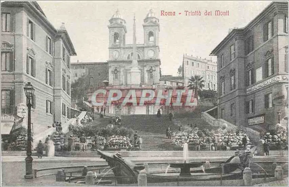 Roma - Trinità dei Monti — vue de la place avec escaliers et fontaine — éditeur STA, n° 33 - Recto