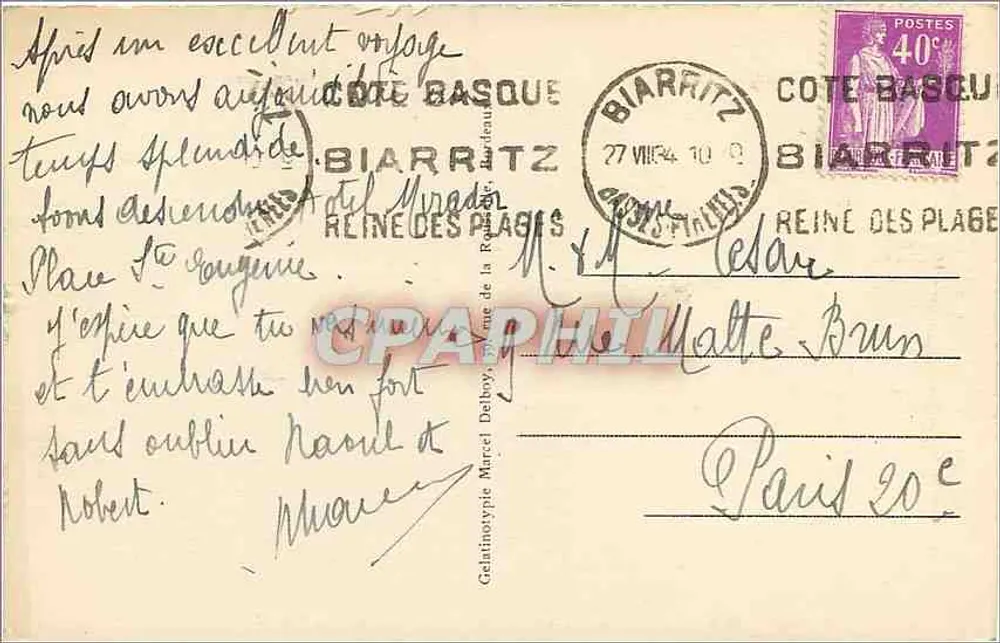 BIARRITZ - A Praia diante do Casino Municipal — Foto Postal, n°20 - Verso