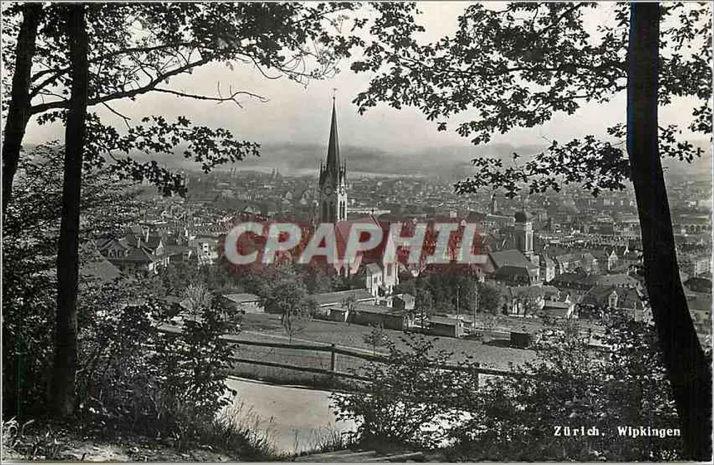 Zurich. Wipkingen — vista panorâmica de um promontório arborizado — Photoglob-Wehrli A.G., Zürich - Frente