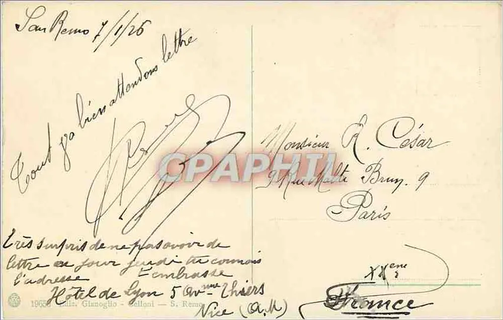San Remo - Panorama — widok z lotu nad wybrzeżem i górami — wydawca nie widoczny - Rewers