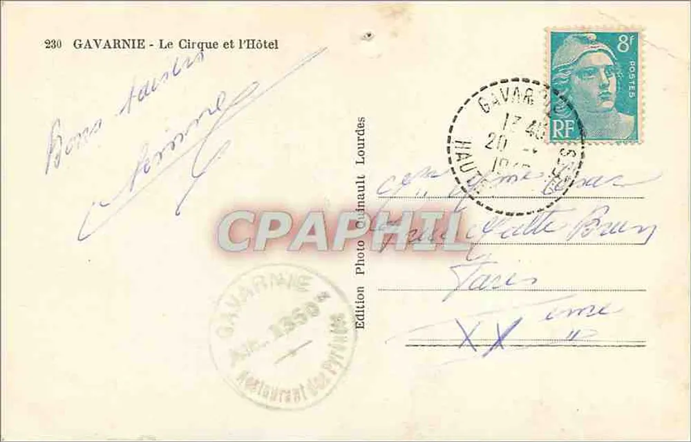 Gavarnie — O Circo e o Hotel — Edição Foto Glaunault Lourdes n°230 - Verso