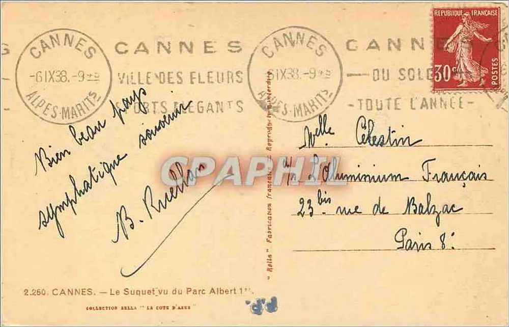 Suquet widziany z Parku Albert — Cannes — wydawca Rolla, nr 2.260 - Rewers