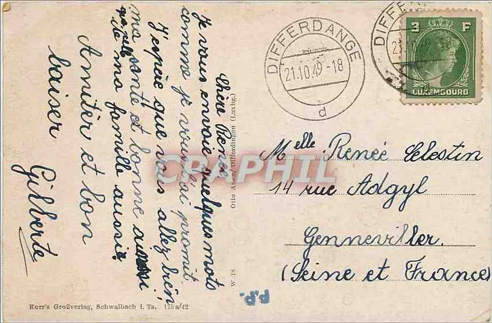 Differdingen - Parque, Relógio de Flores — editor Korr's Großverlag, Schwalbach (Ts.) - Verso