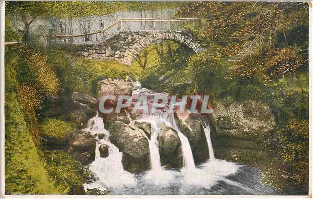 Paisagem com cachoeira e ponte de pedra — Pequena Suíça Luxemburguesa, Müllertal — editor W. Schumacher, n° 21 - Frente