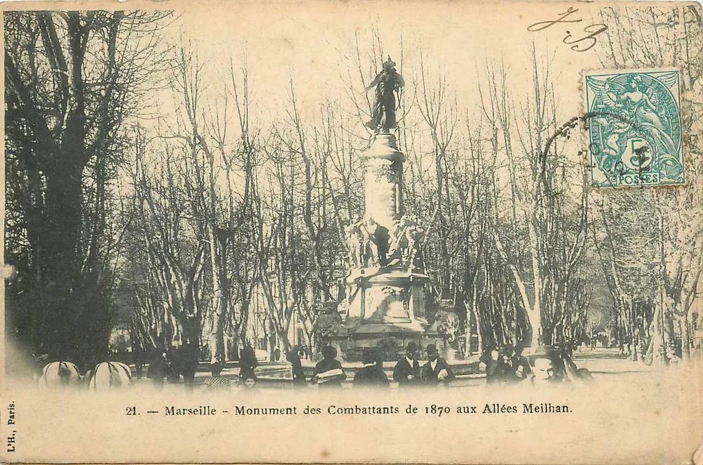 Marseille — Denkmal der Kämpfer von 1870 in den Allées Meilhan — L.H. Paris, Nr. 21 - Vorderseite