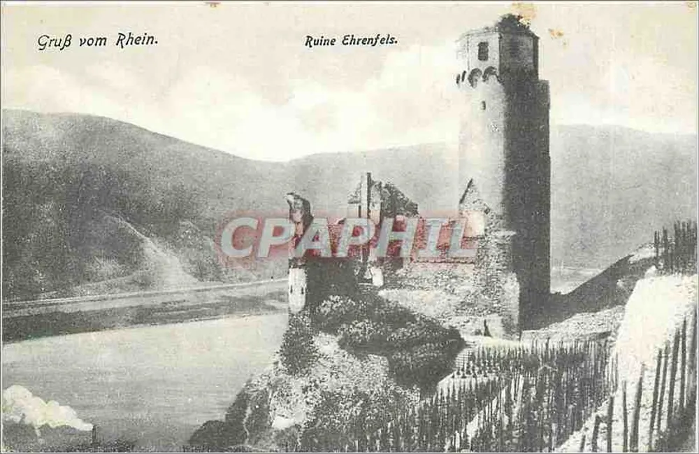 Ruínas de Ehrenfels — Ruína no rio Reno — Verlag Gebr. Münzner, Mainz - Frente