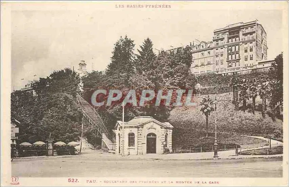 Pau - Der Pyrenäen-Schild und der Weg zur Station — Verlag: Phototypie Labouche frères, Toulouse - Vorderseite
