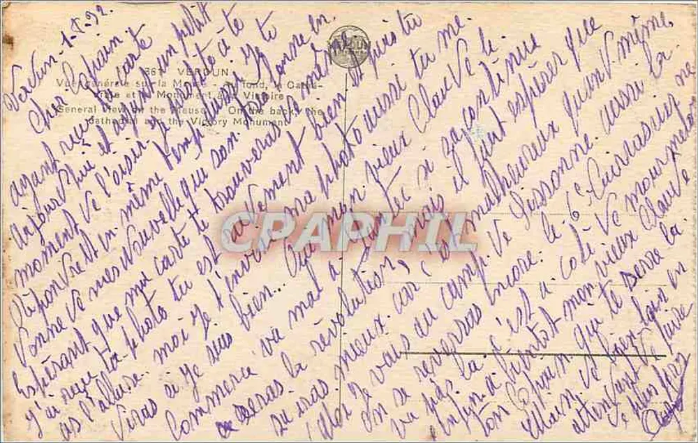 Verdun — Vista geral sobre a Meuse — Monumento à Vitória — editor não identificado - Verso