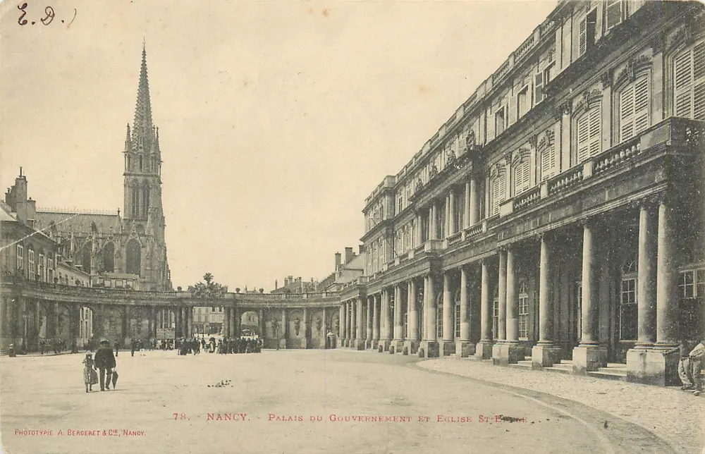Nancy — Palácio do Governo e Igreja de São Epvée — Fototipia A. Bergeret & Cie, Nancy - Frente