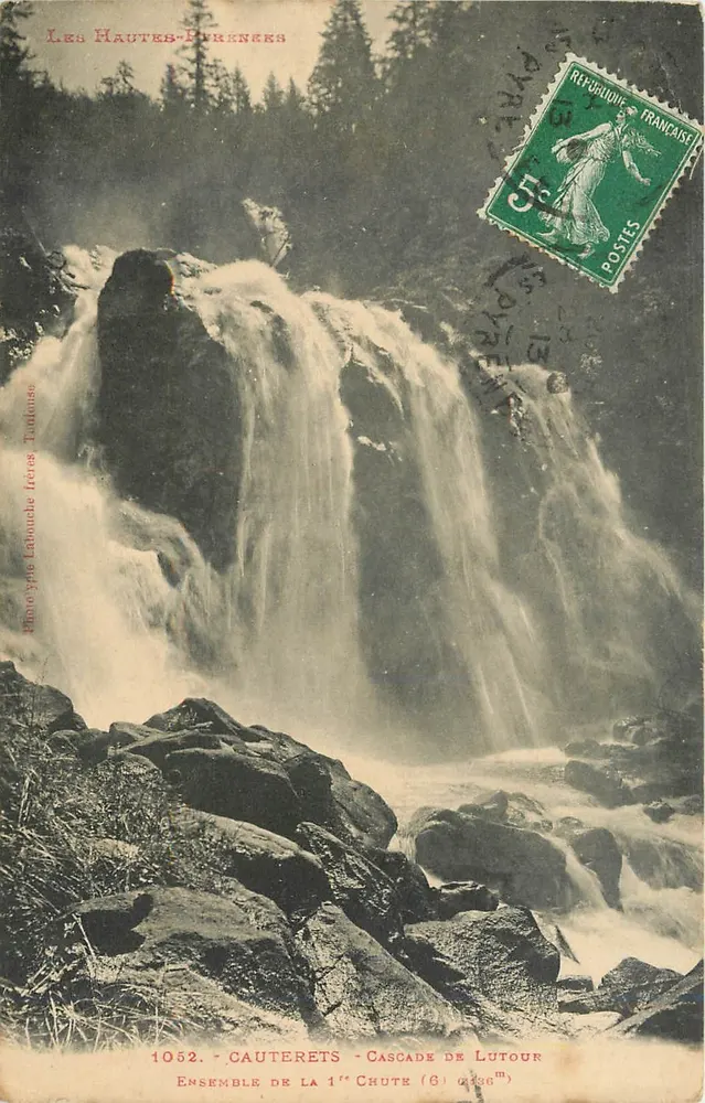 Cauterets - Cachoeira de Lutour — Conjunto da Primeira Cachoeira (612m) — Photoype Latiouche Frères Toulouse - Frente