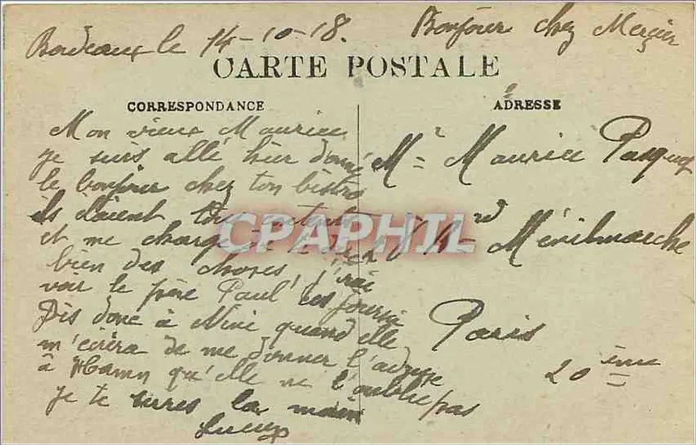 Bordeaux — Place de la Comédie et Rue Sainte-Catherine — C.B. n°149 - Verso