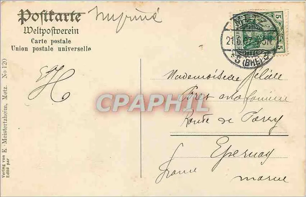 Metz — A Catedral — União Postal Universal, Número 120 - Verso