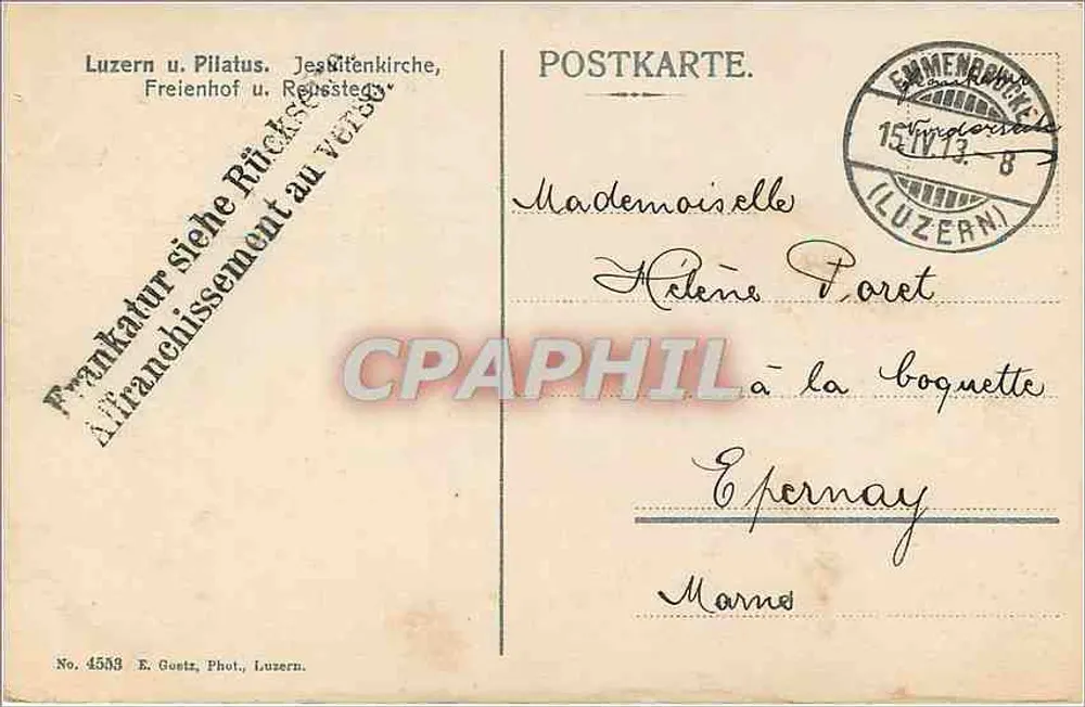 लुझर्न और पिलेटस — जीजूइट चर्च — E. Goetz, Luzern, संख्या 4583 - पीछे