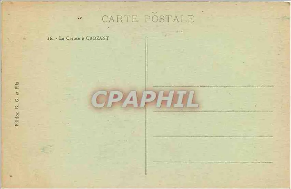 La Creuse Pittoresque — vista da Creuse em Crozant — editor G. G. e Filhos, n°26 - Verso