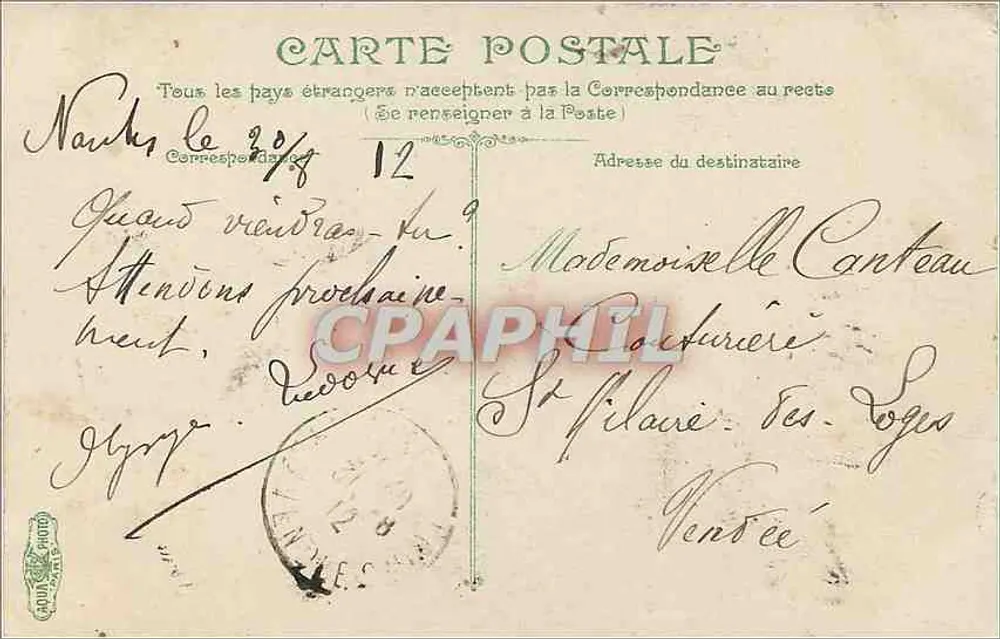 Nantes - Le Château et la Cathédrale — éditeur Nantes, n° 3476 - Verso