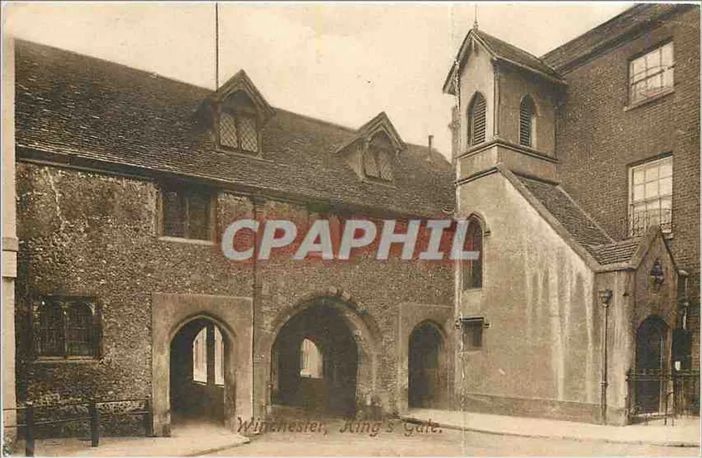 Winchester, King's Gate — entrée monumentale avec tour et arcades — éditeur Frith & Co. Ltd. (série Frith's Series) - Frente