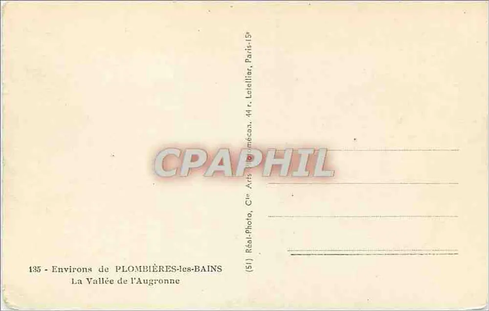 A Vale do Augronne — Regiões de Plombières-les-Bains — Réal-Photo, 44 r. Lefèllier, Paris-15e - Verso