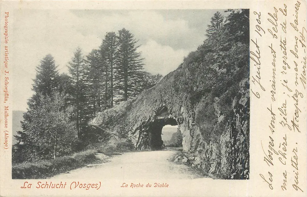 La Schlucht (Vosges) — A Roche du Diable — Fotografia artística J. Schoepffin, Mulhouse (Alsace) - Frente