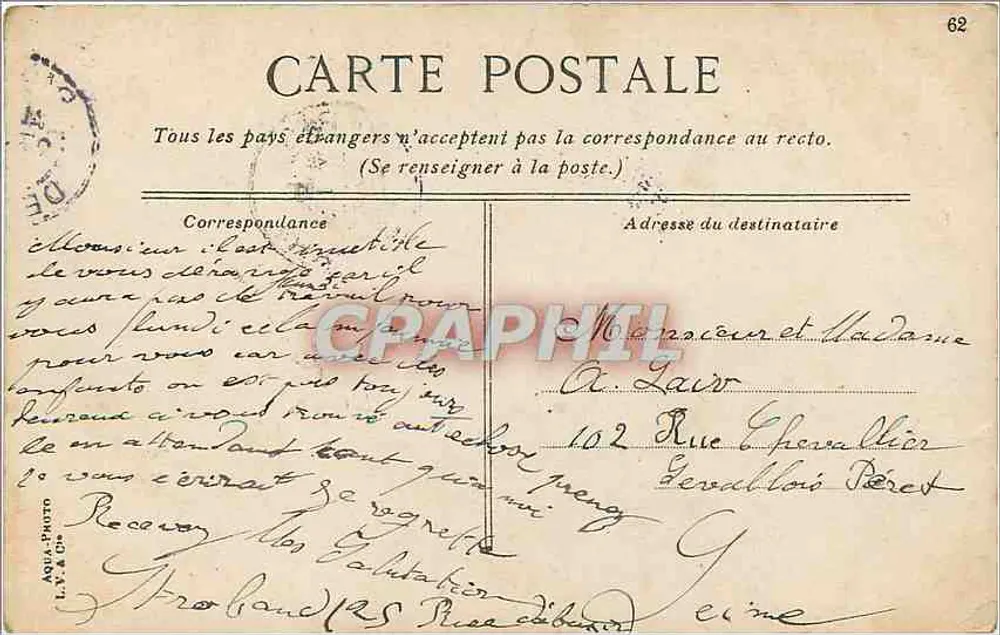 Paris - O Ponte Alexandre III — editor AQUA-PHOTO, L.P. & Cie, n°62 - Verso