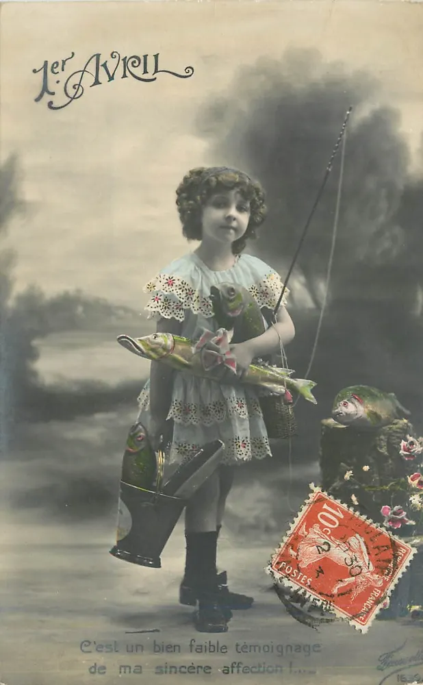 Menina pescando com peixes — L'Avril — editor L'Avril, n° 1634 - Frente