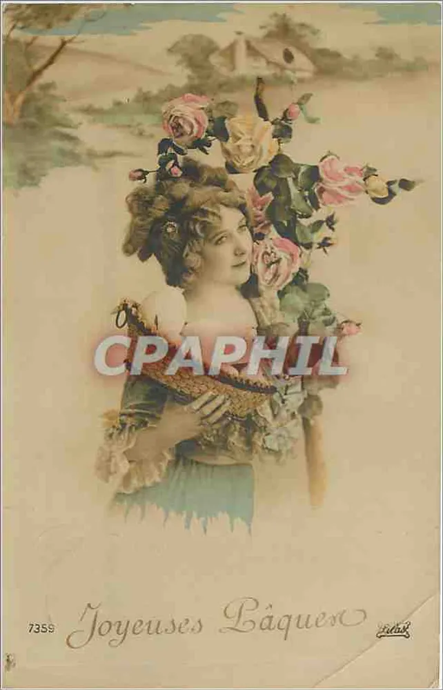 Mulher com coroa de rosas — Felizes Páscoas — Létil - Frente