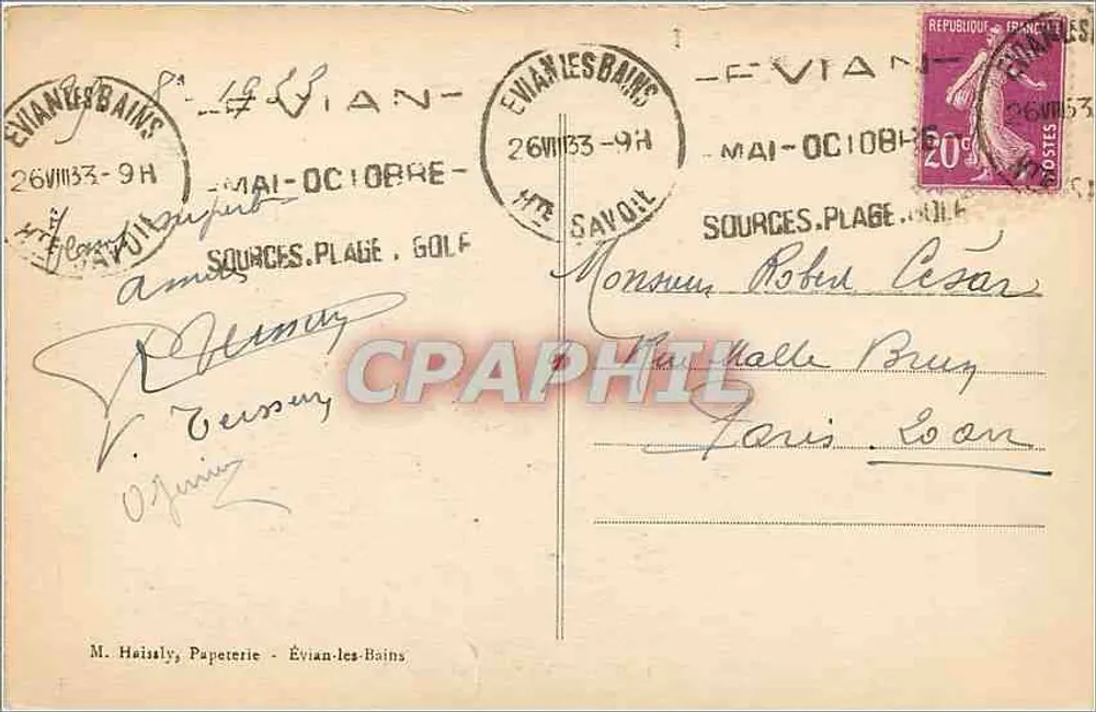 ÉVIAN-les-BAINS — Widok ogólny — M. Haisaly, Papeterie - Rewers