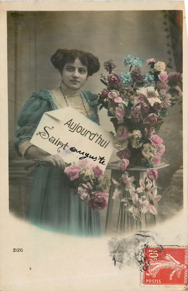 Mulher segurando um cartaz 'São Agostinho' — n°2126 - Frente