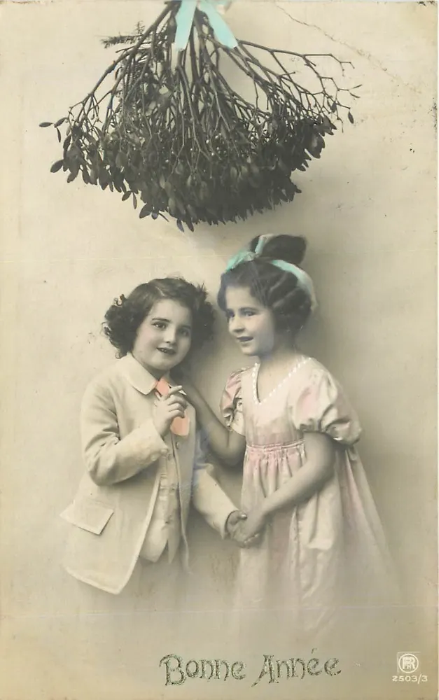 Dois crianças sob um gui — Boa Ano — R. P. 2503/3 - Frente