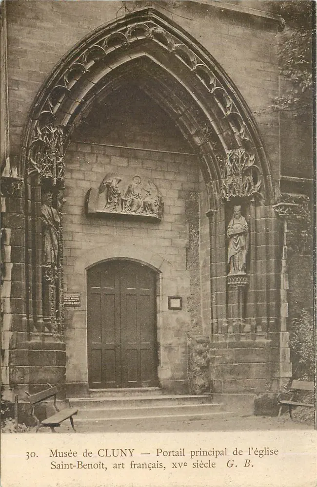 Museum Cluny — Haupteingang der Kirche Saint-Benoît, französisches Kunstwerk, 15. Jahrhundert — G. B. - Vorderseite
