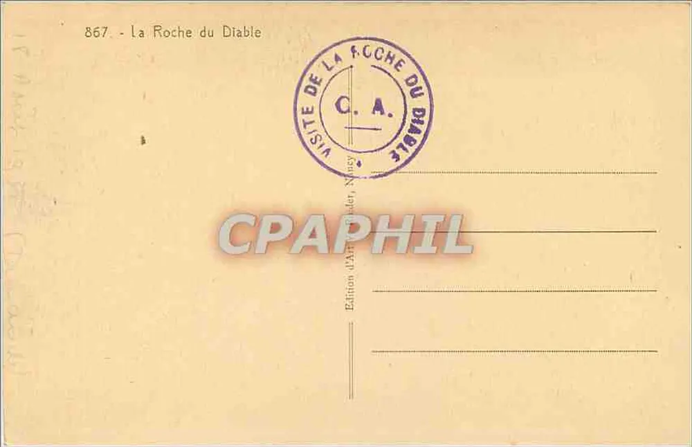 La Roche du Diable — passagem rochosa com carro — Edição J.A. Nancy, n°867 - Verso