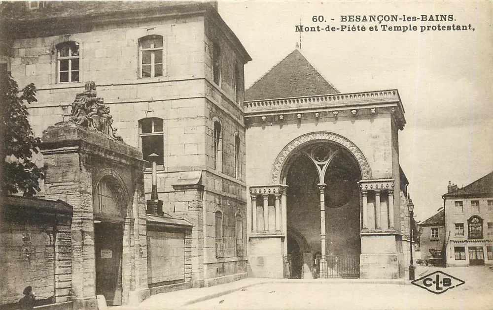 Besançon-les-Bains — Mont-de-Piété et Temple protestant — C.L.B. - Recto