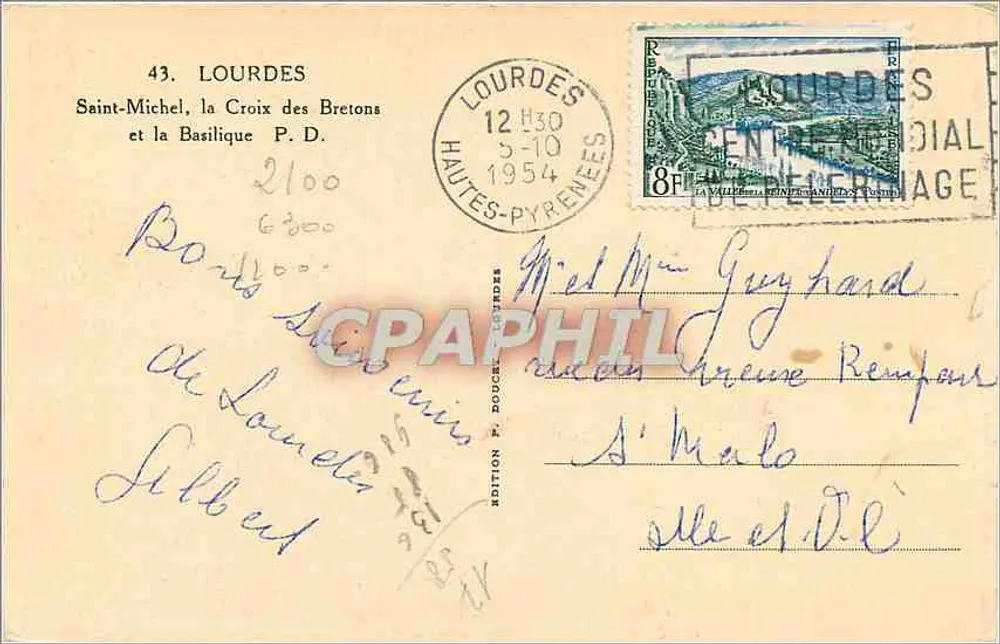 Lourdes — Saint-Michel, die Kreuz der Bretonen und die Basilika — Edition P. Doucet - Rückseite