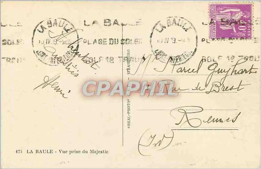La Baule — Vue prise du Majestic — éditeur « REAL-PHOTO » n°475 - Verso