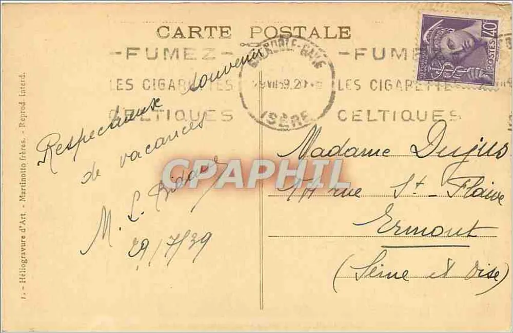 Grenoble — L'Isère et le Casque de Néron — Héliogravure d'Art, Martinotto Frères - Verso