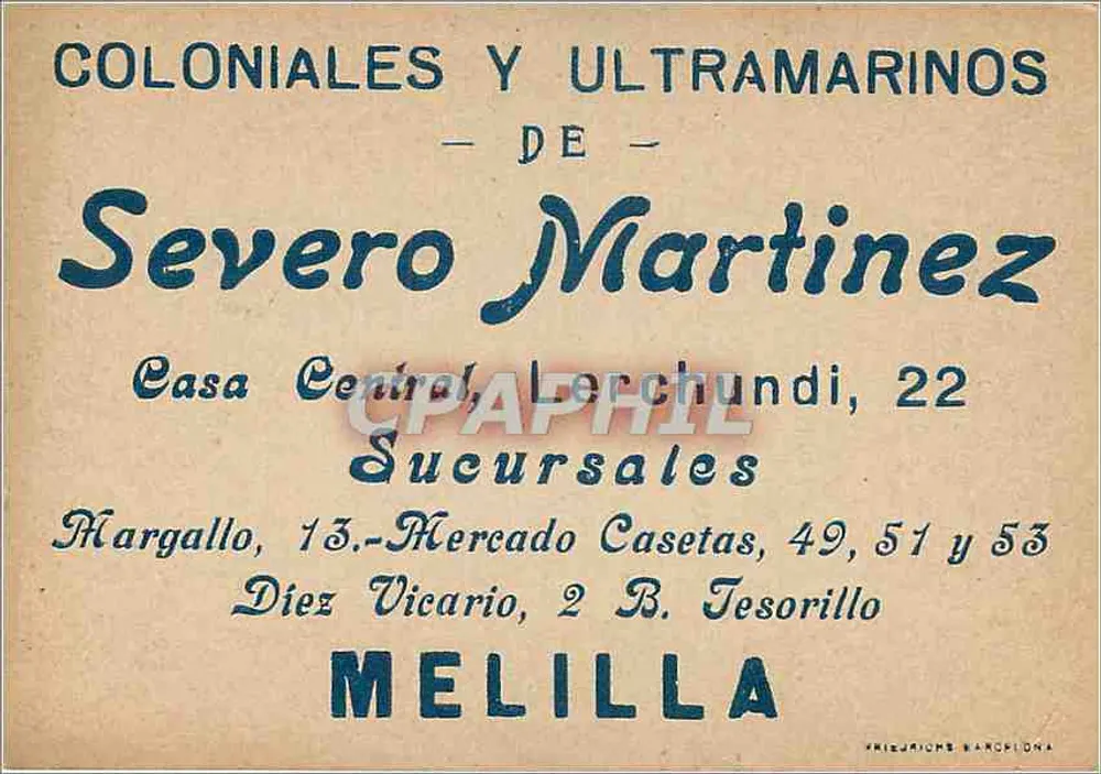 Verteilung der Korrespondenz in Montenegro — Serie Correos N° 32 — Verlag Severo Martínez, Melilla - Rückseite