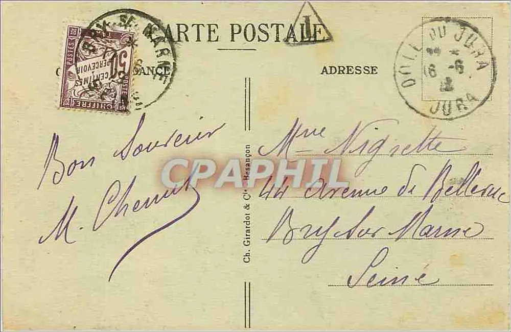 Französisch-schweizerische Grenze — Bassins du DOUBS — unbekannter Verlag, Nr. 879 - Rückseite