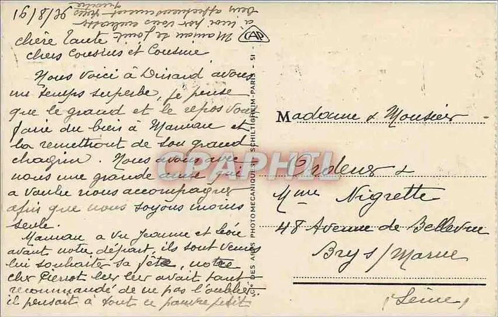 Dinard - A Ponta da Malouine — Bilhete postal antigo n°15, editor A.P. — selo 40c - Verso