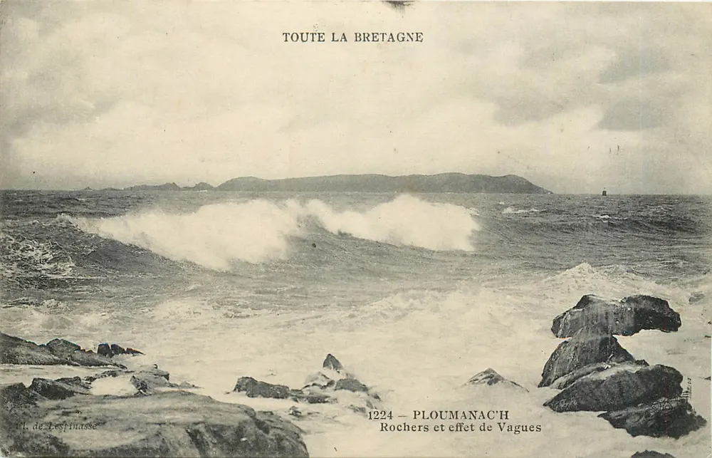 Ploumanac'h — Rocks and wave effect — Publisher Lespinasse, No. 1224 - Front