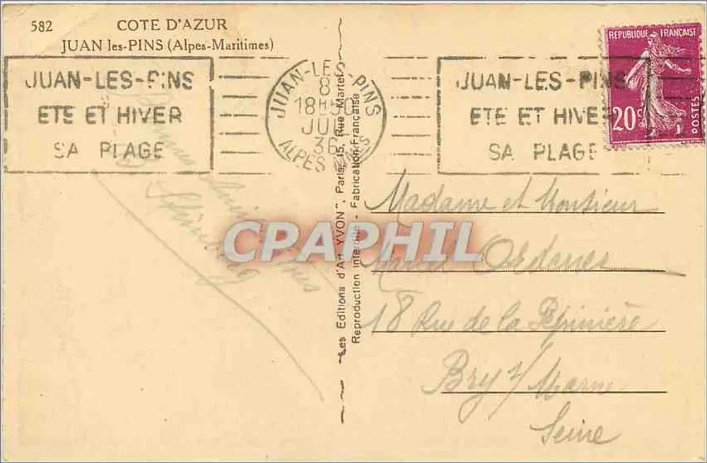 Juan-les-Pins — Été et Hiver, sa plage — Éditions d'Art XVON - Verso