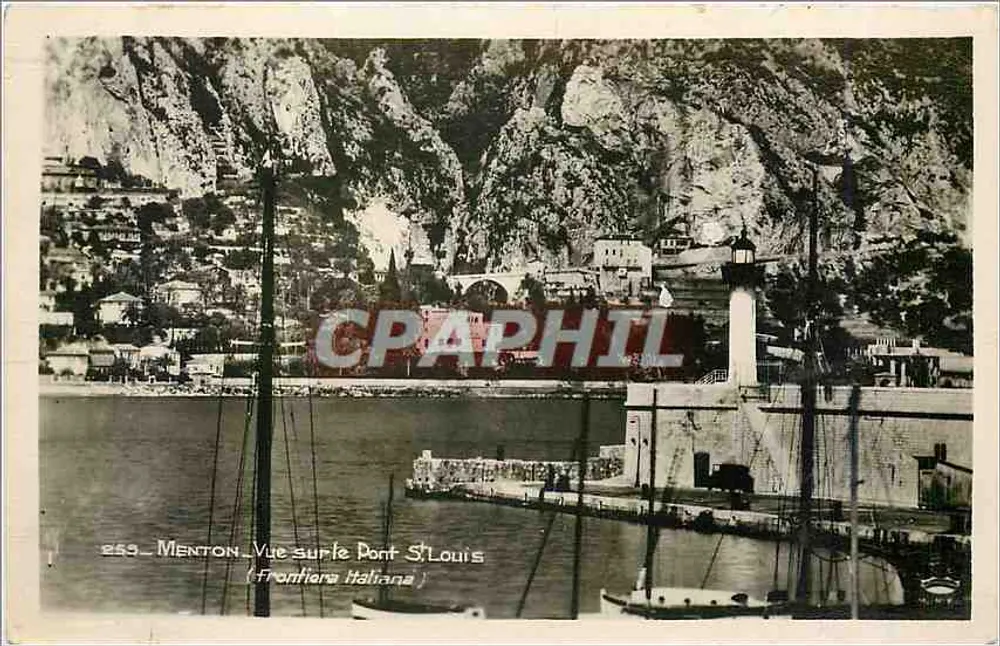 Menton — Vista sobre o Ponte São Luís (Fronteira Italiana) — G. Montiluet, rua Manceau, Nice - Frente