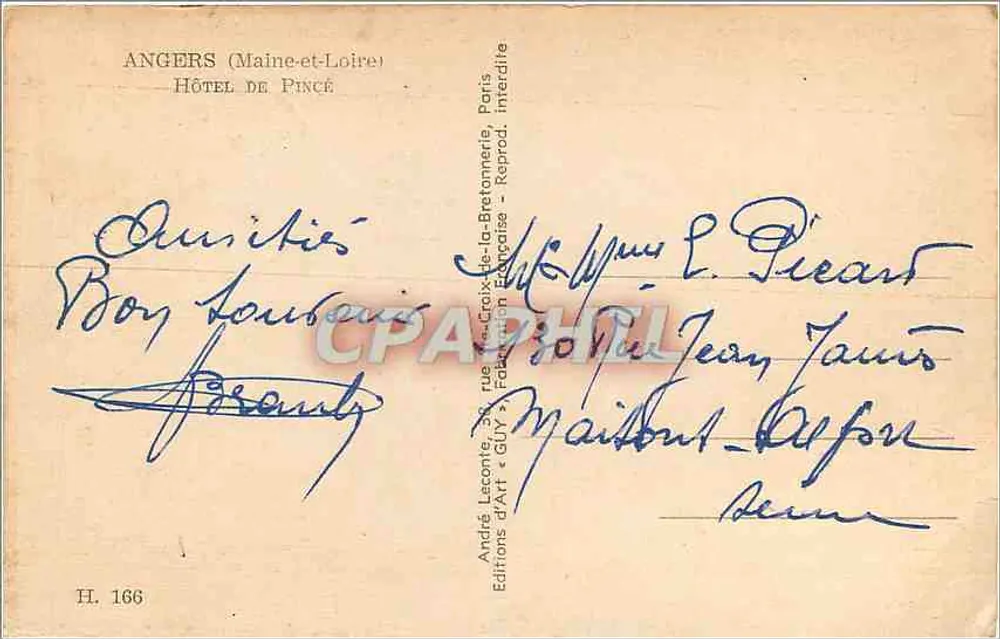 Angers (Maine-et-Loire) — Hôtel de Pincé — Éditions d'Art « Guy » - Verso