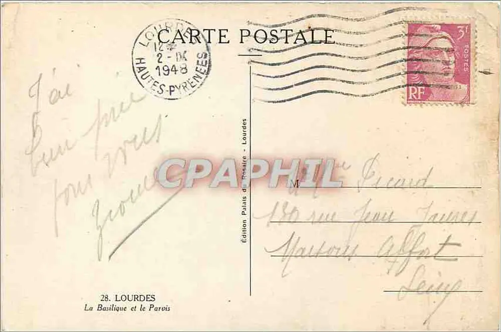Lourdes — A Basílica e o Pátio — Edição Palais de Rossarie, n°28 - Verso