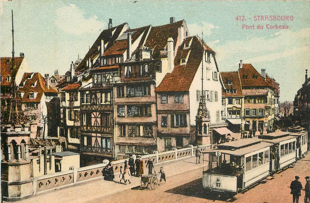 Estrasburgo - Ponte do Corvo — view da cidade com o trem n°57 — editor Ch. Barguet, Estrasburgo, n°412 - Frente