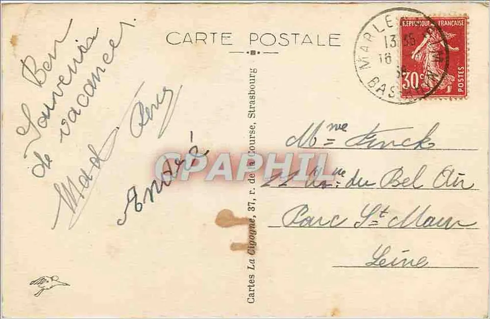 Strasbourg — Vue panoramique prise de l'Hôpital — Cartes La Cigogne - Verso