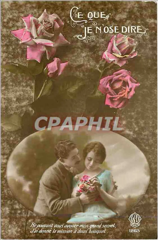 Casal apaixonado — texto romântico — WD Rapier, n° 1263 - Frente