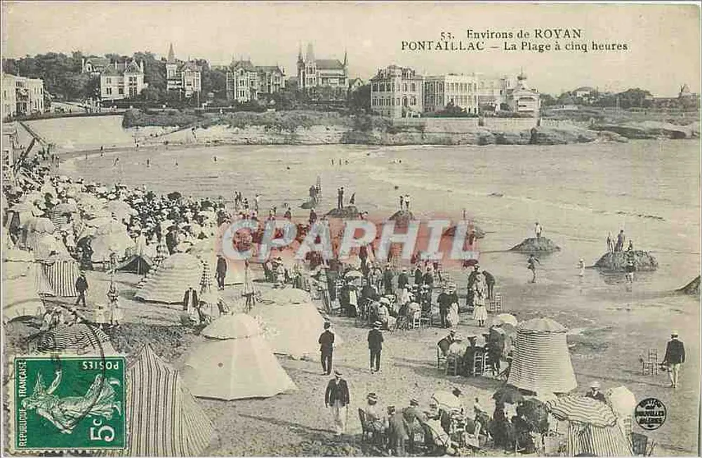 Arredores de ROYAN — Pontaillac — A Praia às cinco horas — Editora: n° 53 - Frente