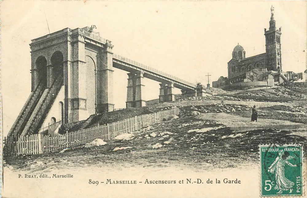 Marseille — Elevadores e N.-D. de la Garde — P. Ruat, editor, Marseille - Frente